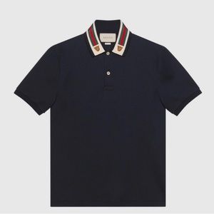 NWT Gucci mens Navy blue pique cotton polo shirt with tiger collar detail XXL